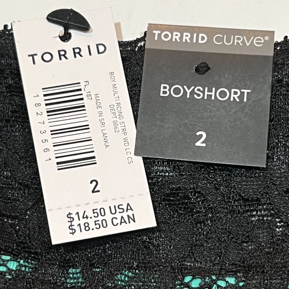 NWT TORRID Boyshort Pantie 2X Black Lace Multicolor Jersey Stripes - Picture 4 of 4